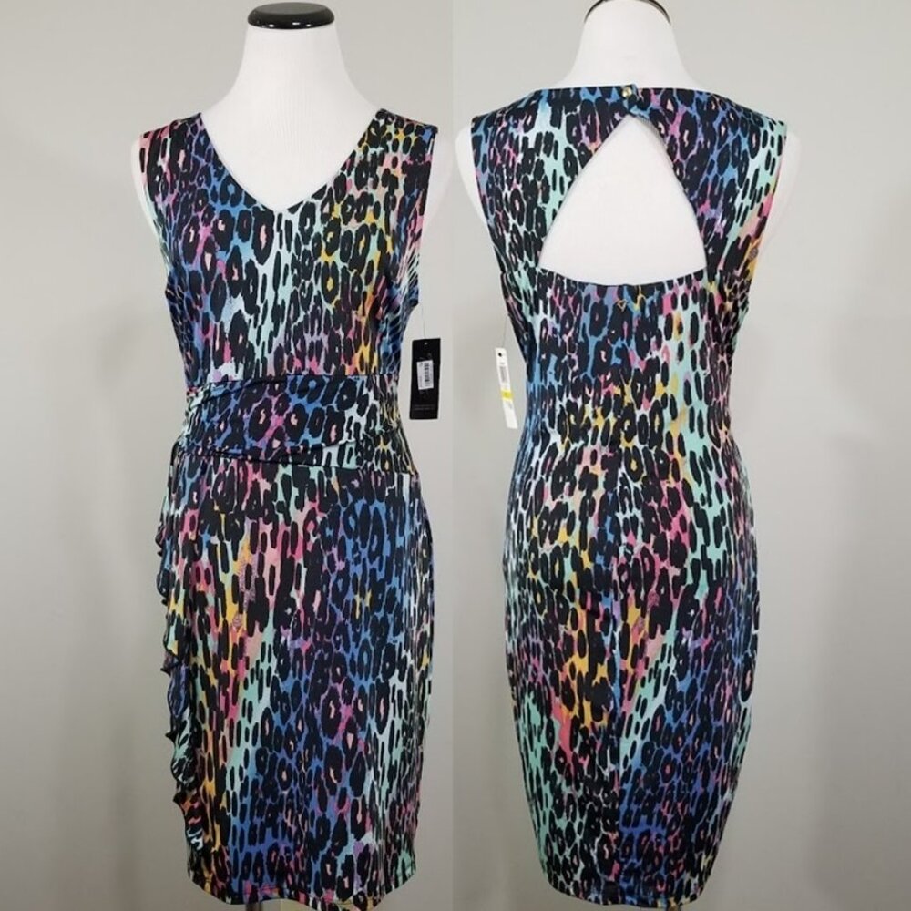 NEW Thalia Sodi Sleeveless Sheath Dress Medium Colorful Ruched Cocktail